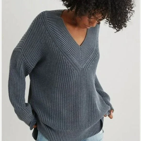 Aerie NWT Oversized Sweater Cotton Blue - Picture 2 of 7